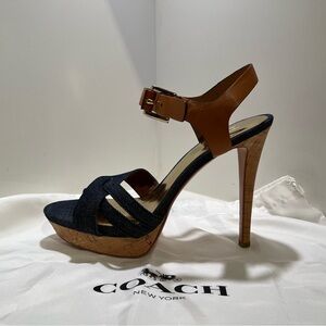 COACH denim high heel platform sandal